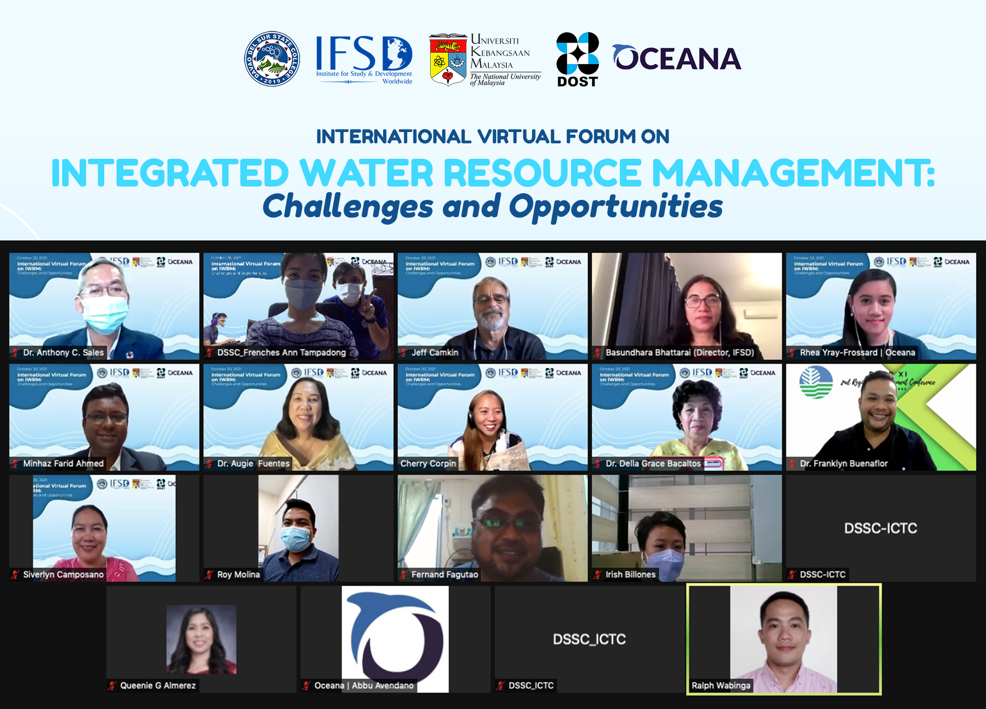 Davao del Sur State College (DSSC), through its International Affairs and Relations Office (IARO), hosted the International Virtual Forum on Integrated Water Resource Management (IWRM): Challenges and Opportunities on October 20, 2021 via Zoom and Facebook Live.